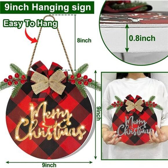 [ Lighted & Timer ] Merry Christmas Wreath Sign w/ Lights for Front Door - Picture 6 of 6